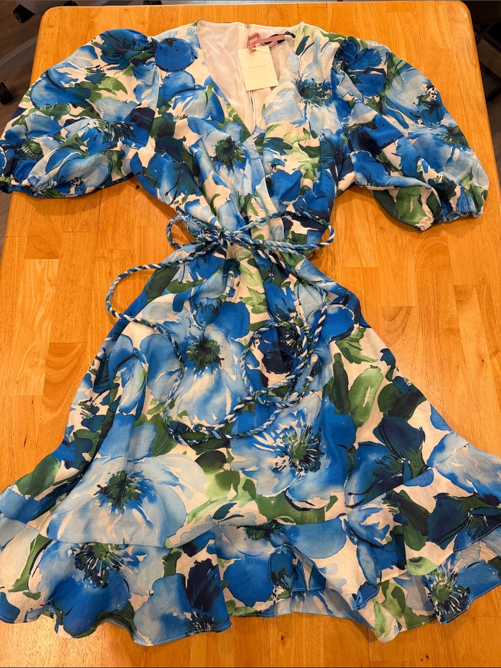 Alex Marie Blue & Green Floral Wrap Mini Dress
